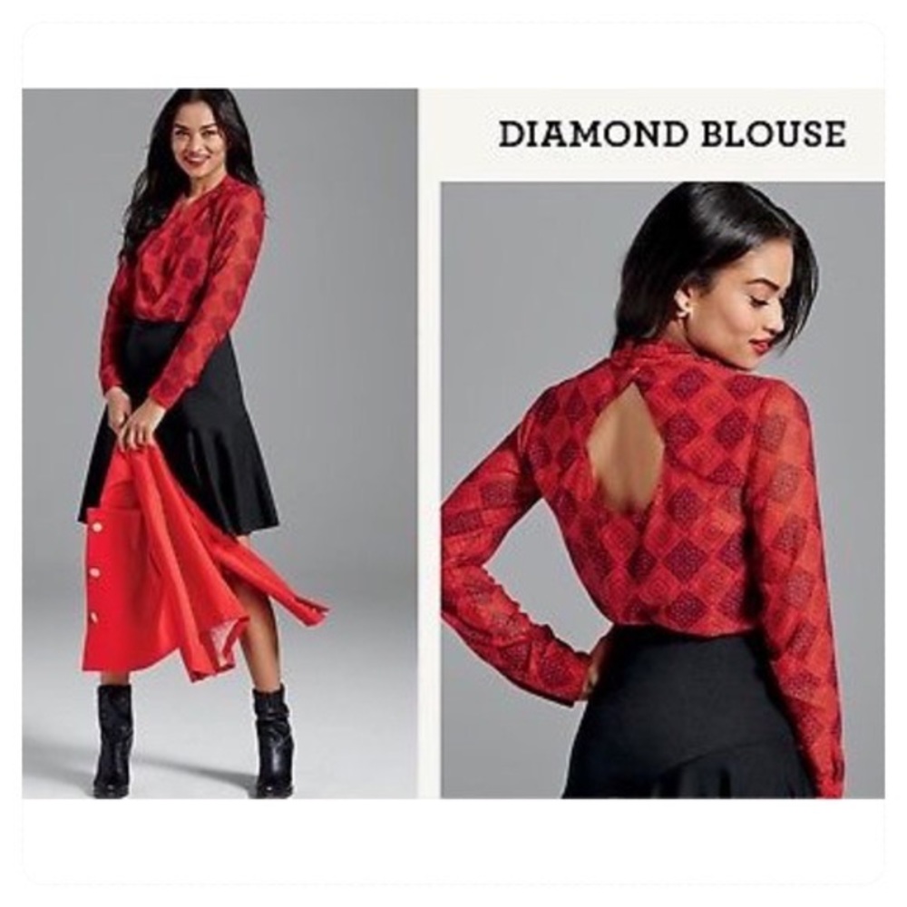 Cabi 325 red diamond drape medallion blouse